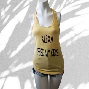 yellow medium Alexa feed my kids cotton blend racerback tank